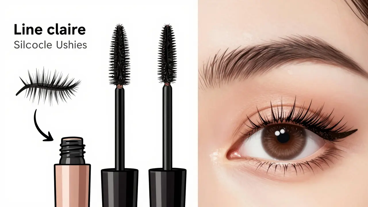 Три типа щеточек для тушей, каждая подходит для своего типа ресниц, с визуальным сравнением эффекта.