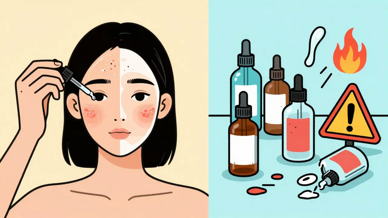 Два сценария ухода за кожей: один безопасный и умиротворяющий, другой — с раздражением и хаосом.