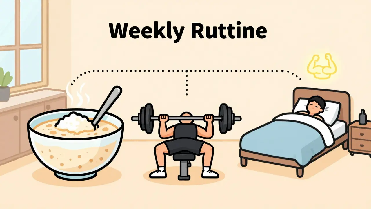 Ежедневный график атлета: завтрак, тренировка, сон — все связано прогрессом в силе.