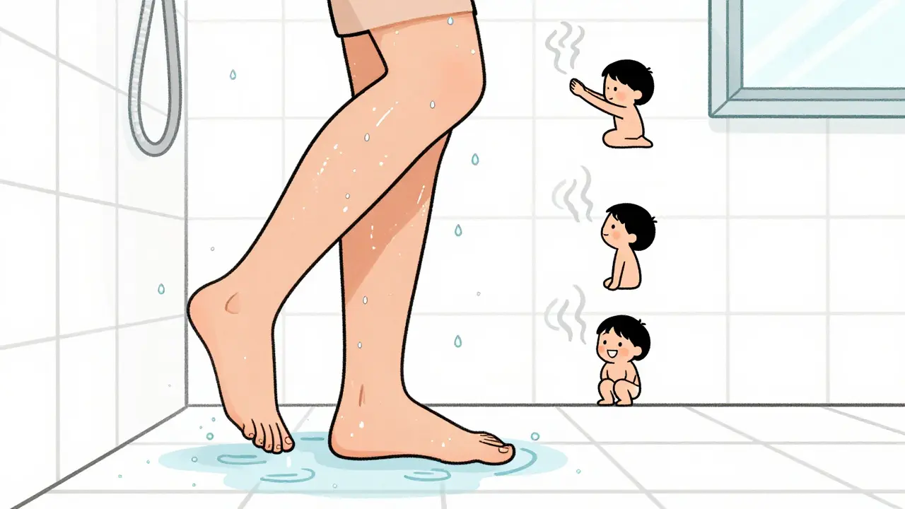 Человек выходит из душа, а из пара рождаются три легких движения: растяжка, приседание, улыбка.