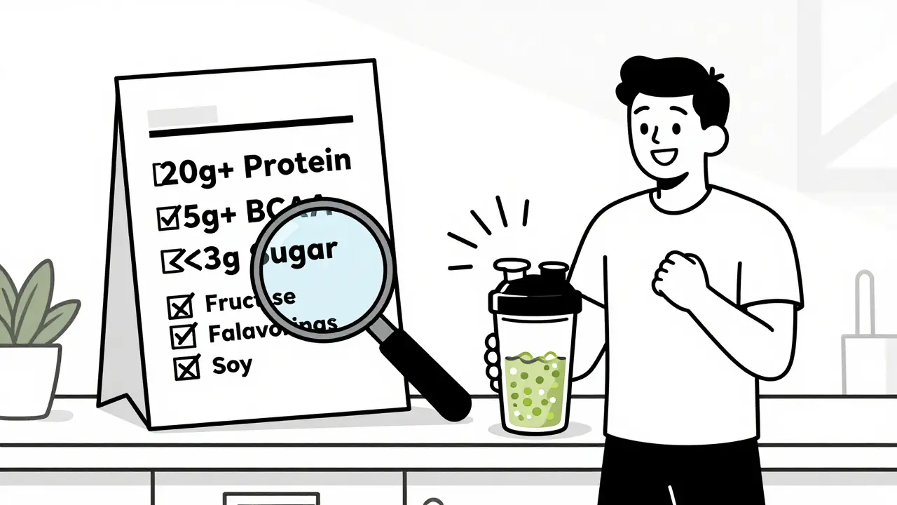 Проверка этикетки протеина: акцент на белке, BCAA и низком сахаре, с исключением добавок и соевого протеина.