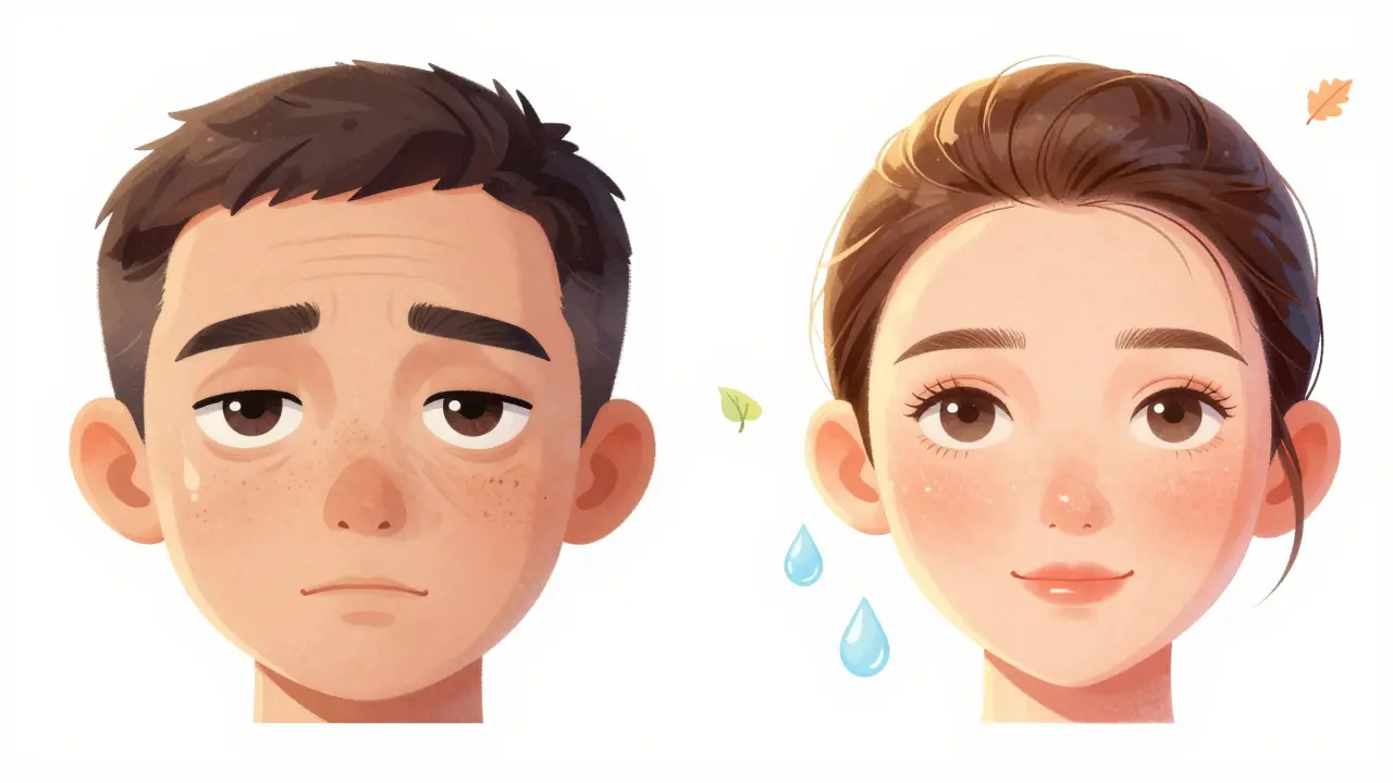 Сравнение до и после биоревитализации: уставшие глаза и свежая, увлажнённая кожа с естественным сиянием.