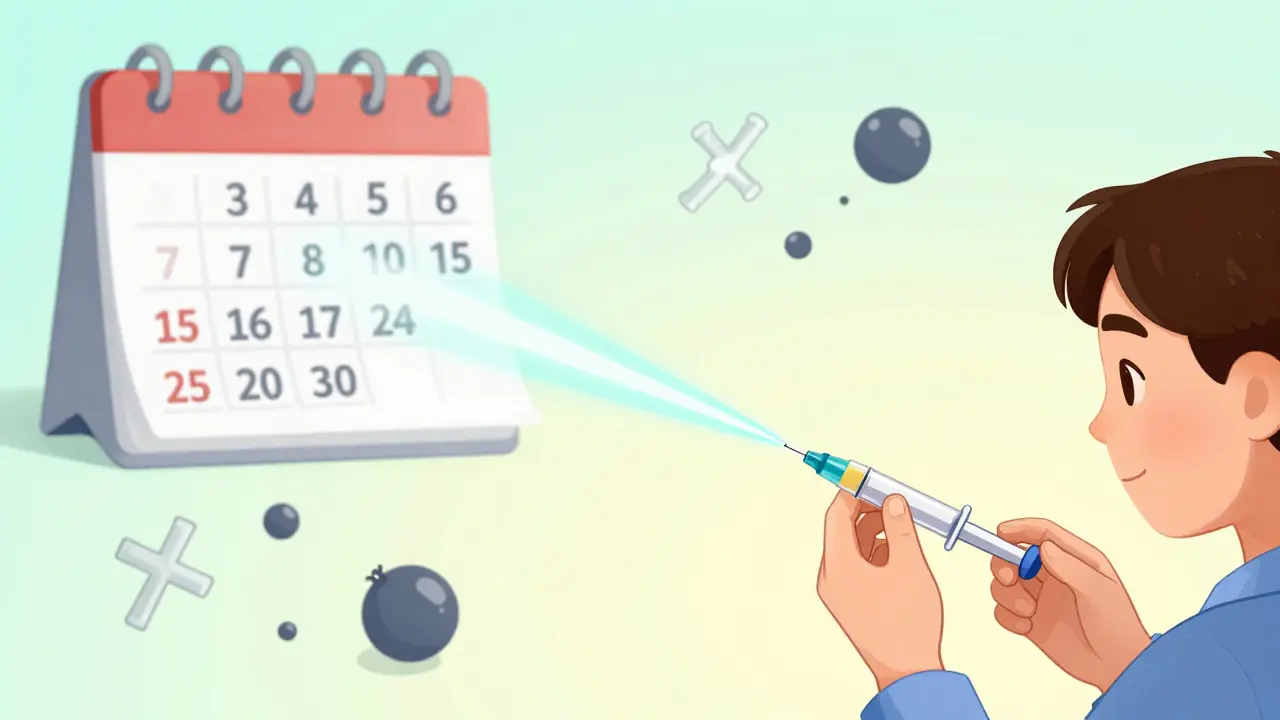 Инъекция с лазером уничтожает IgE-антитело, а календарь показывает 15 лет без симптомов.