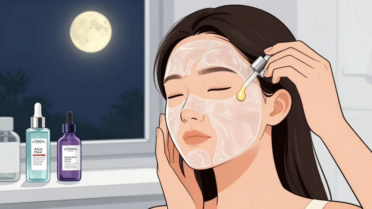 Ночной уход: сыворотка с ретинолом и снимающийся праймер под лунным светом.