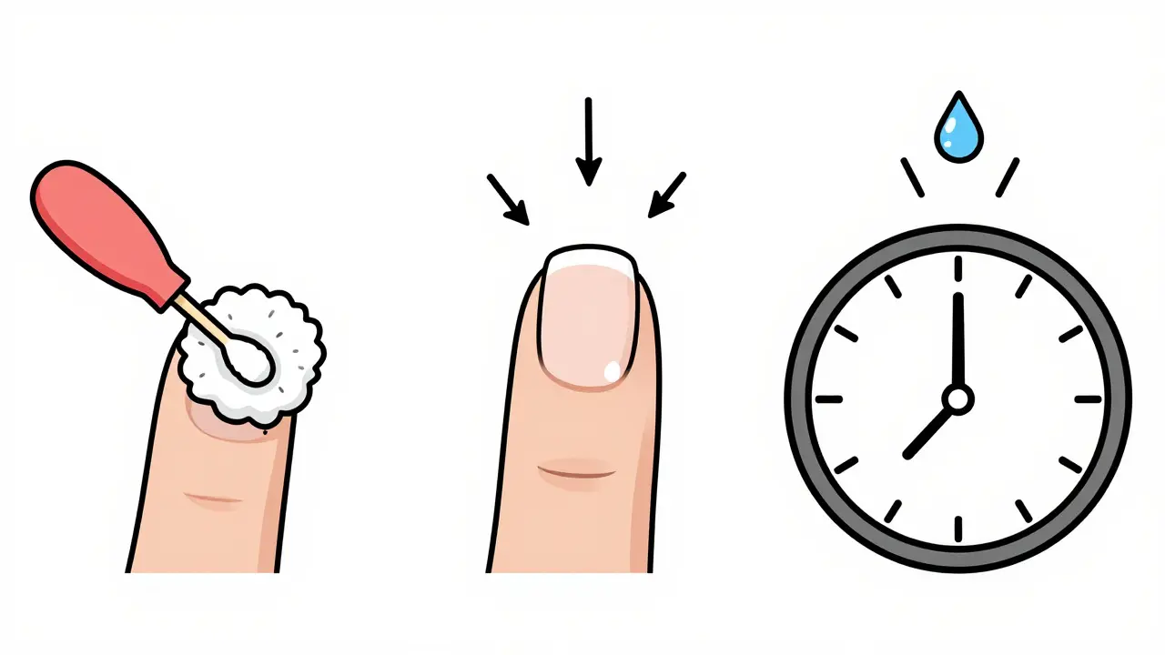 Процесс подготовки ногтя: обезжиривание и высыхание праймера.