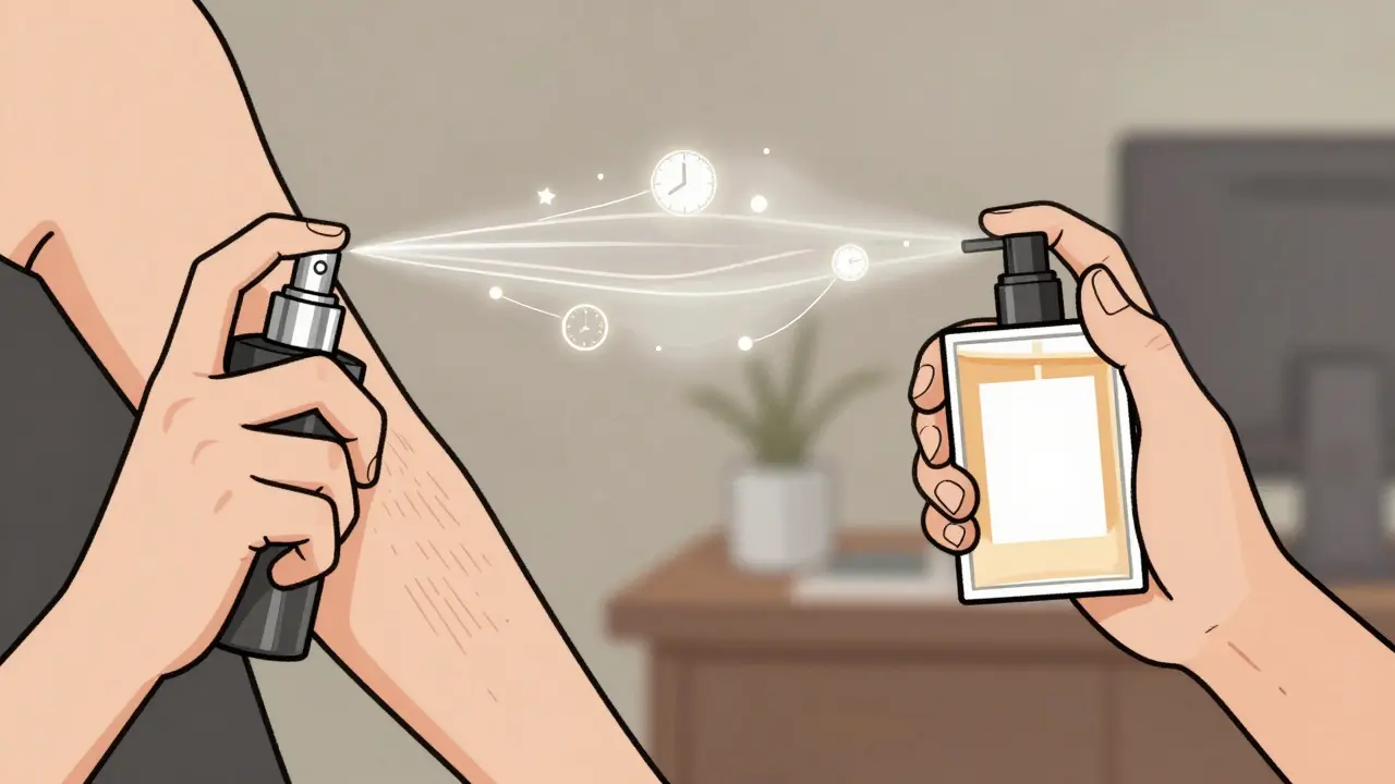 Сравнение: аромат исчезает на сухой коже и держится на кремовой основе.