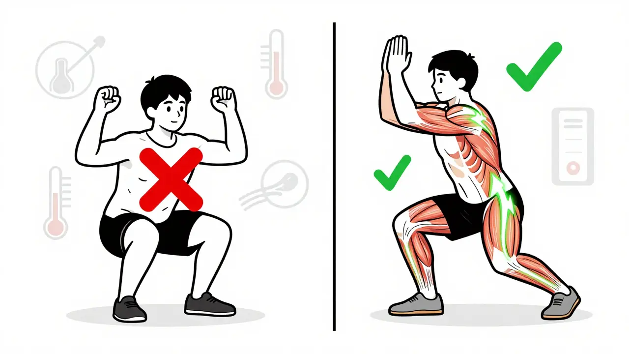 Сравнение динамической и статической растяжки до приседаний: активация vs снижение силы.