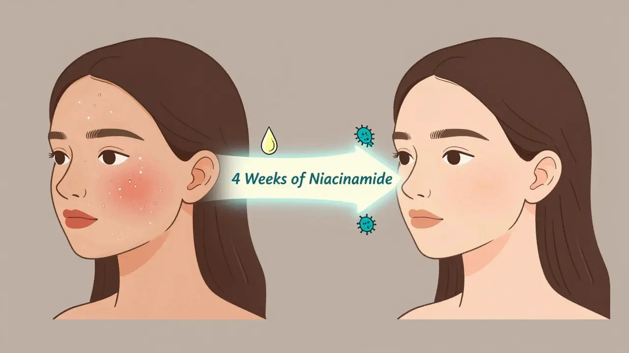 Сравнение двух типов кожи: с акне и без — путь к здоровой коже за 4 недели с ниацинамидом.
