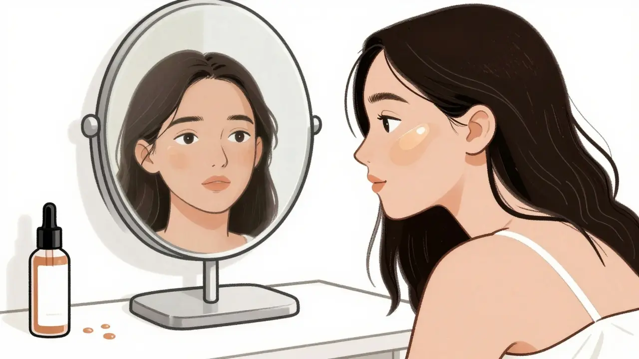 Женщина просыпается с естественным сиянием кожи, без макияжа, только легкий тон.