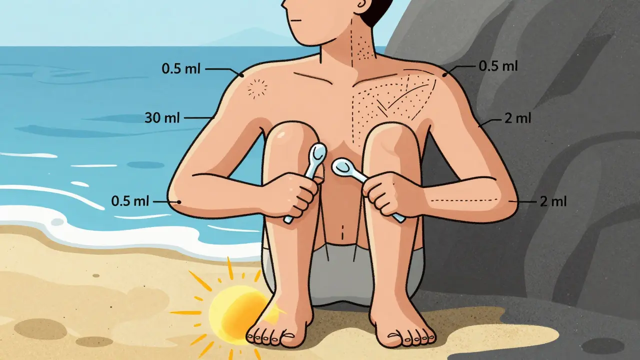 Человек наносит 30 мл крема на тело, выделены зоны: руки, ноги, спина, стопы.