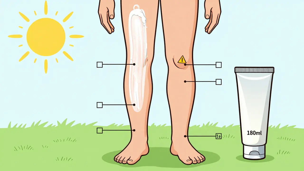 Фигура с нанесённым кремом на всё тело, выделены уши, шея и стопы — зоны, часто пропускаемые.