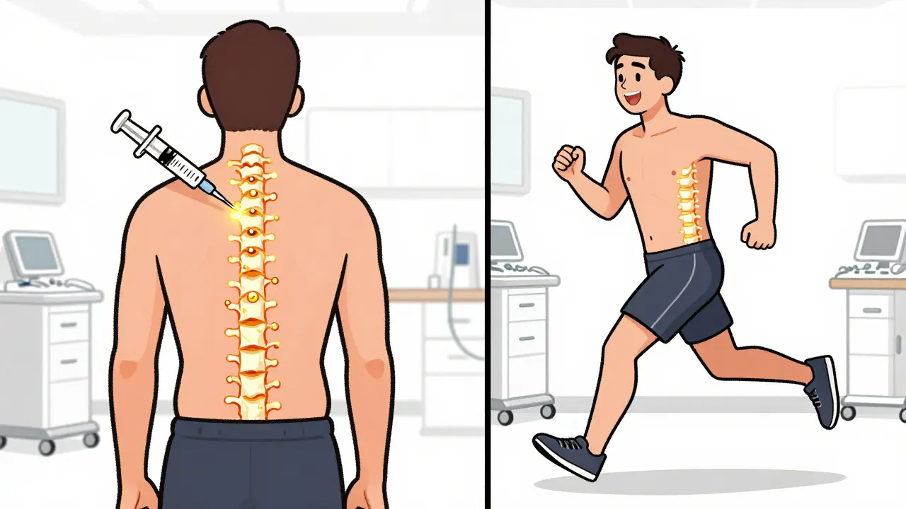 Пациент получает терапию ORTHOKINE, с золотыми частицами, восстанавливающими хрящ, и позже бегает без боли.