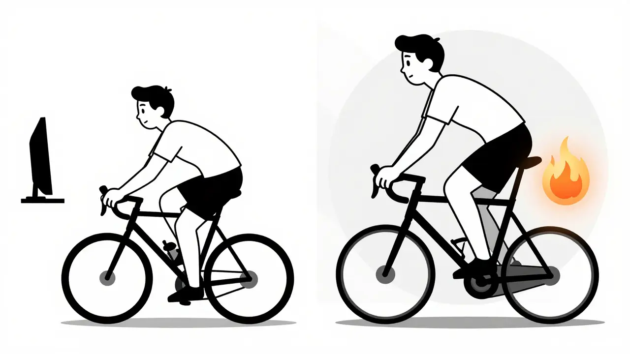 Сравнение неправильной и правильной техники педалирования на велотренажёре.