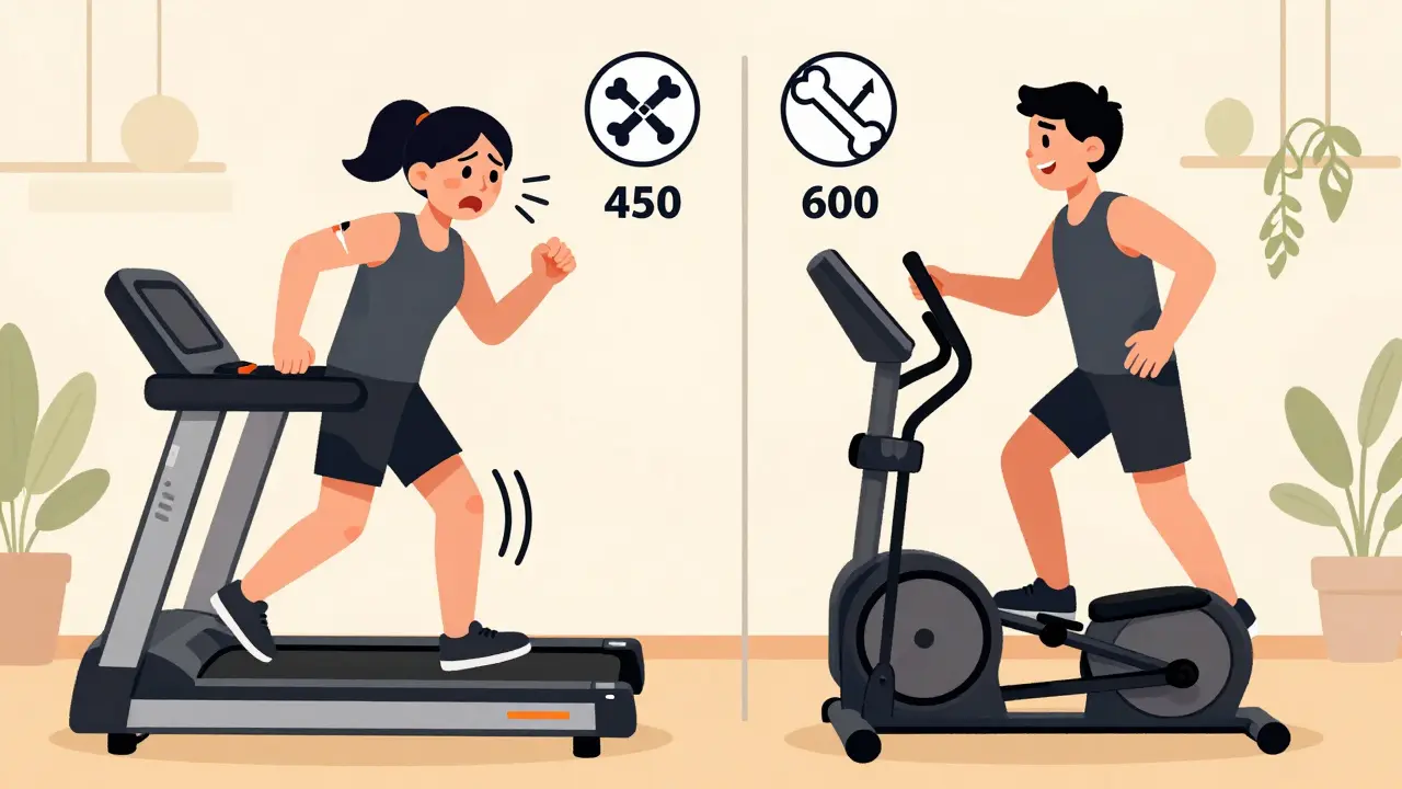 Сравнение нагрузки на колени: болезненный бег на дорожке и безопасное движение на эллиптике.