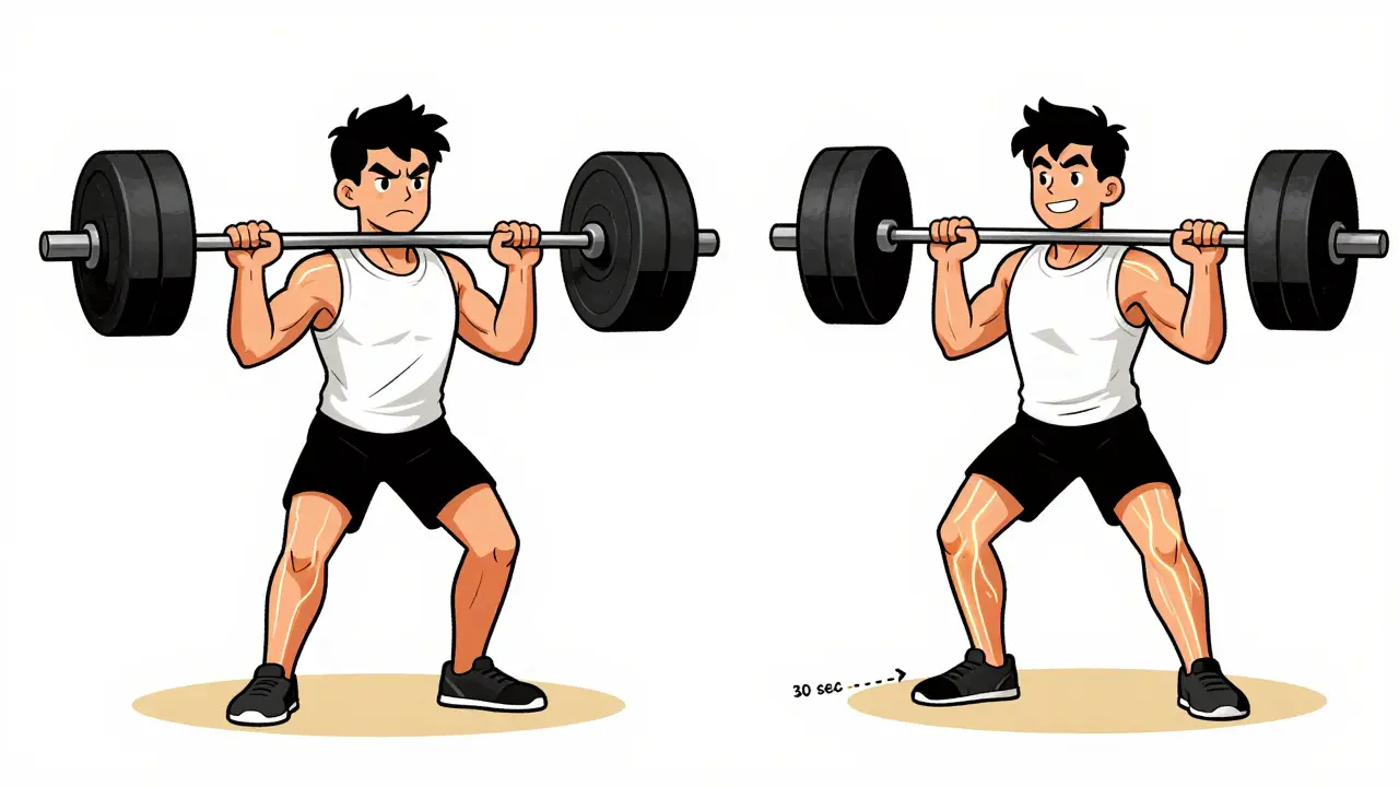 Сравнение: один человек поднимает тяжелый вес всего 6 раз, другой — легко делает 40 подъемов на икры.