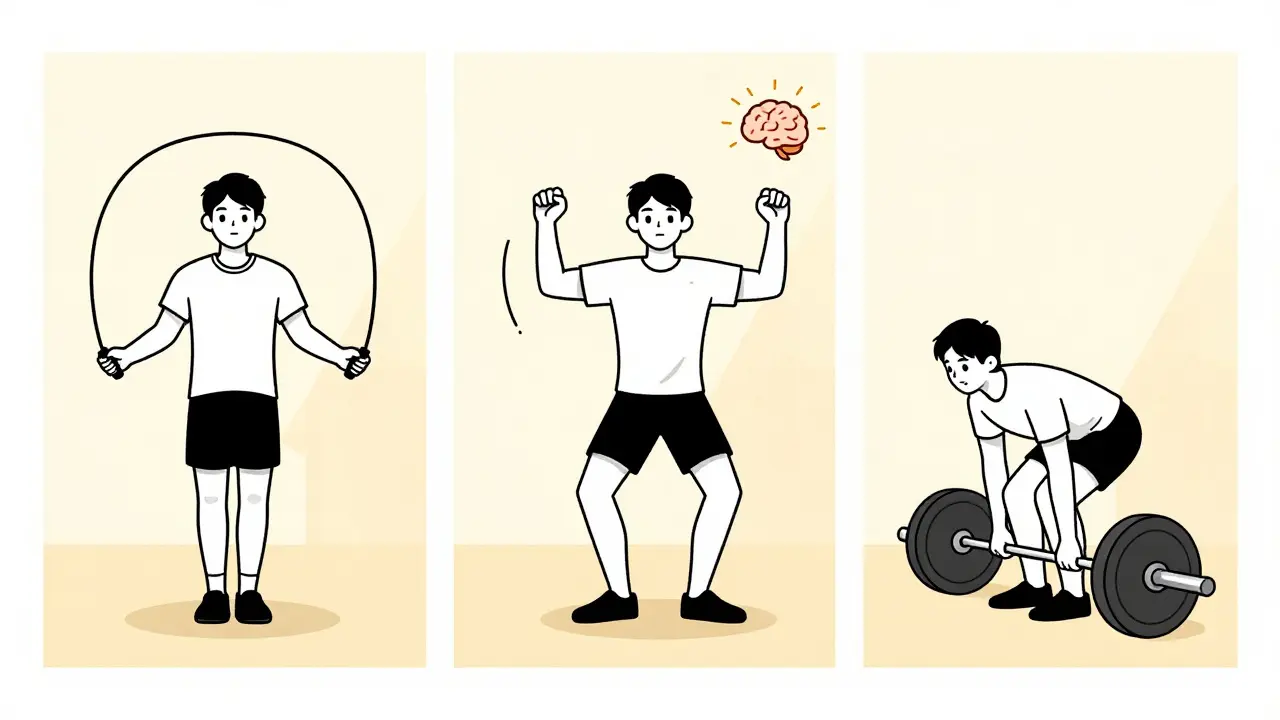 Три этапа разминки перед тренировкой: кардио, динамическая растяжка и подготовка к упражнению.