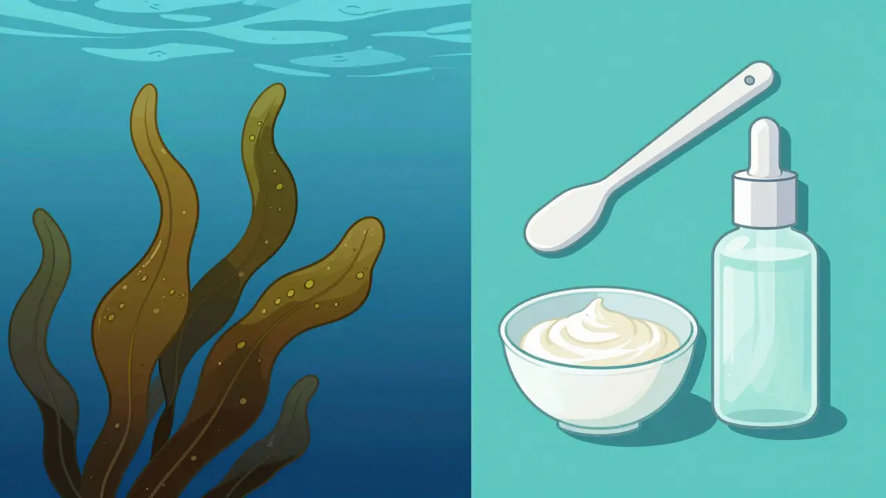 Бурые водоросли в океане и инструменты для смешивания маски