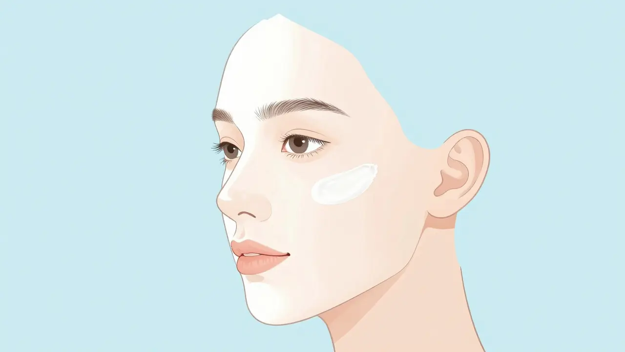 Лицо с одной стороны с белым налетом от минерального крема, с другой — прозрачным