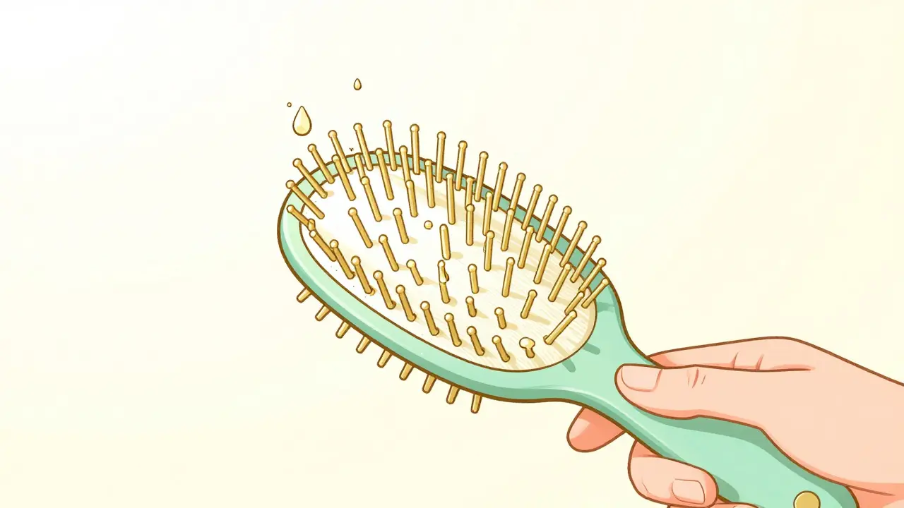 Нанесение духов на расческу для волос, иллюстрация