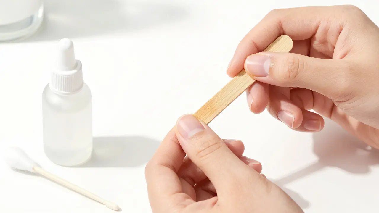 Процесс отодвигания кутикулы апельсиновой палочкой