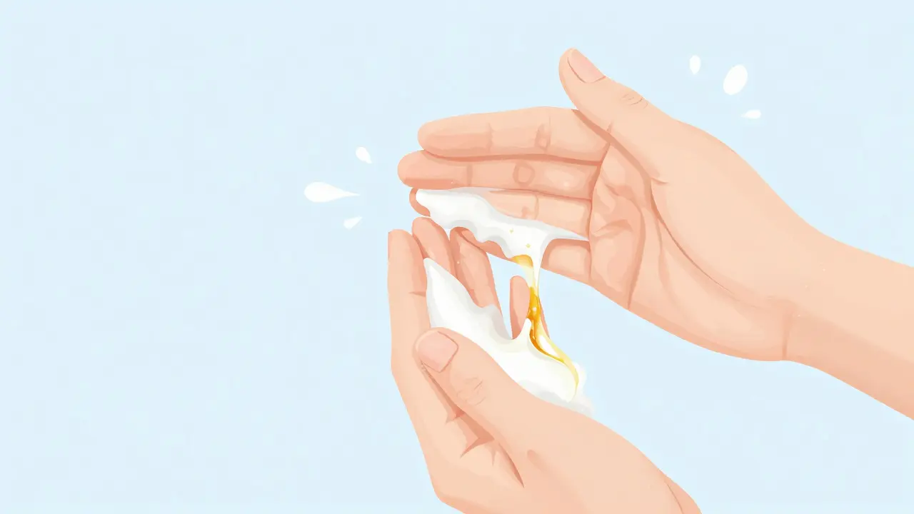 Процесс превращения очищающего масла в белое молочко при контакте с водой