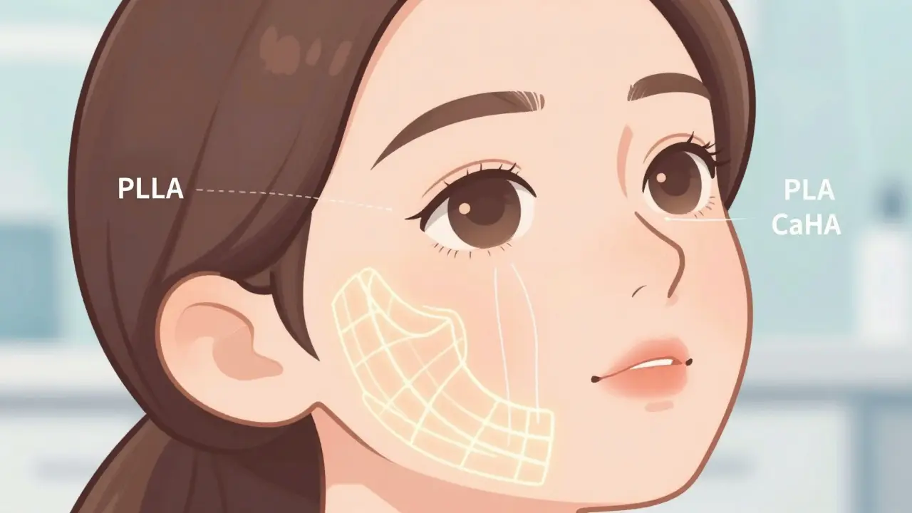 Схематичное изображение зон введения биостимуляторов на лице в стиле иллюстрации