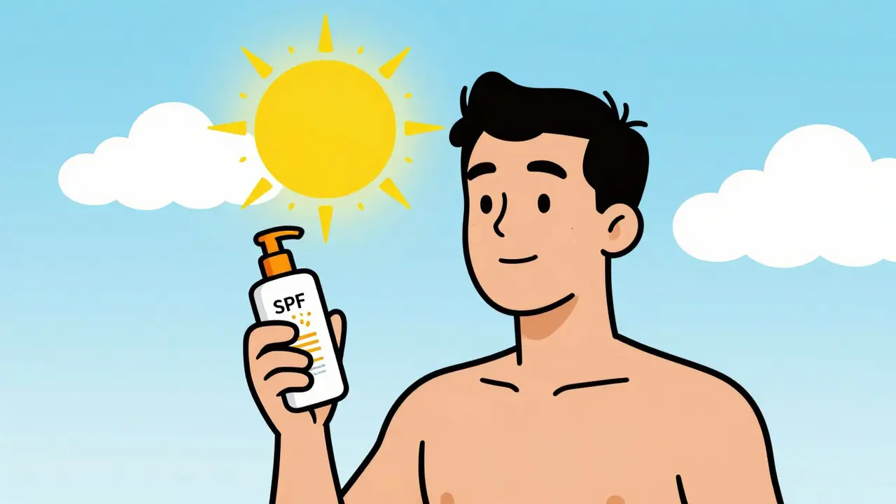 Мужчина наносит крем с SPF после процедуры пилинга, стиль иллюстрации